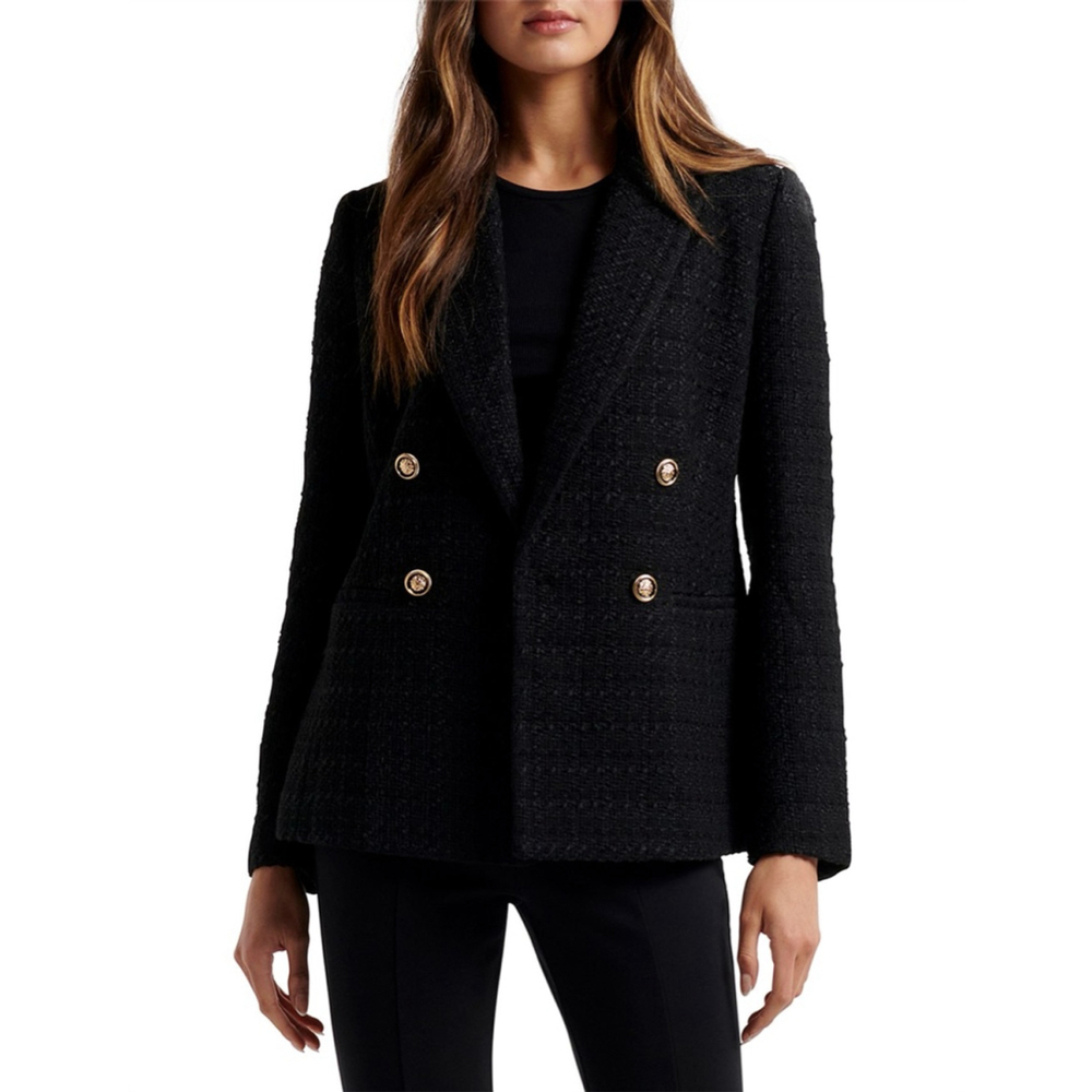 EVER NEW Jane Boucle Double Breasted Jacket Blazer Size 2 Black
